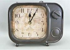 Unique Metal Novelty Vintage Retro Look TV Industrial Map Print Quartz Clock 