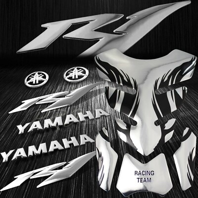 Chrome Tribal Fire Gas Fuel Tank Pad+3D 8'' Logo&Letter+for YZF-R1 Emblem Sticker