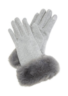 NEW MARCUS ADLER GRAY JERSEY FUR WOMEN GLOVES 