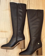 Giani Bernini Women Brown Leather Odettee Memory Foam Block Knee-High Boots