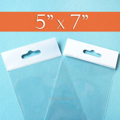 200 Clear Cello Bags,5x7'' HANG TOP, Resealable Self Adhesive,OPP Poly 5 x 7 inch