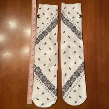 Unisex Mid Calf Trouser Socks, White Bandana Black Paisley Snoop Class Men 7-10