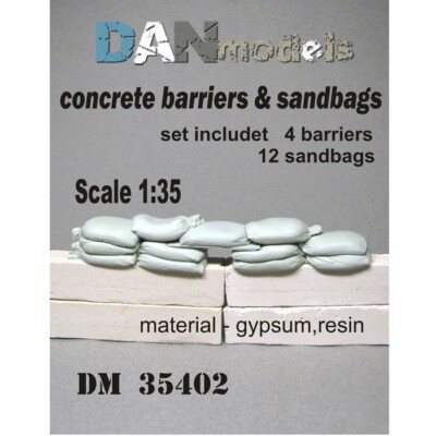Concrete Barriers and Sandbads, Gypsum - 16 pcs Dan Models 35402 Scale kit 1:35
