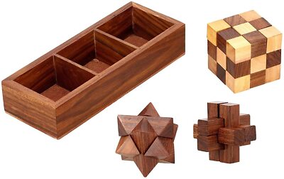 Handcrafted 3 in One Wooden 3D Puzzle Games Set Interlocking Teens Adults Gifts
