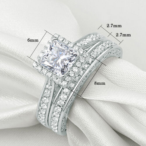 1.5CT Engagement Ring Sets for Women Sterling Silver Princess CZ Wedding Set - Picture 8 of 11