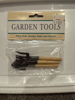 3 Pcs Garden Farming Tools Miniature NOS Shovel, Pitch Fork, Rake