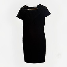 Calvin Klein Womens Cap Sleeve sheath Black Diagonal Sheer Mesh Pattern Dress 6