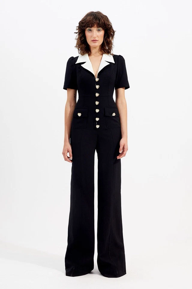 Mono Alice McCall Talla AU8/US 4 'Nuevo Romántica' Pierna Ancha Cuello Retro Foto 3 de 4