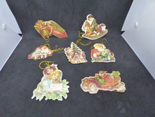 Vintage Christmas Victorian Style Cardboard Tree Decorations x 7