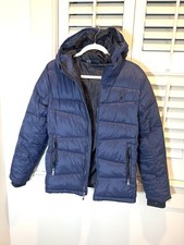 Spyder Boys Puffer Jacket L 14/16 Dark Blue Full Zip Hooded Lined Pockets EUC