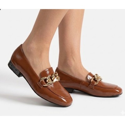 Blondo Sonny Waterproof Brown Patent Chain Loafers Square Toe Shoes Size 5