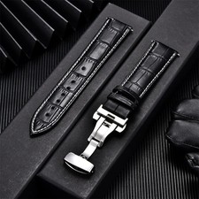 Genuine Leather Watch Band   18-24mm Strap with Butterfly Buckle Replacement
