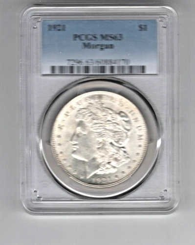 1921 MORGAN DOLLAR PCGS MS 63 BRILLIANT UNCIRCULATD GORGEOUS LUSTROUS BLUE LABE