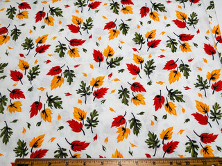 Antique Vintage Cotton Fabric 1940s 50s Yellow Green Rust Leaves 35w 31"L