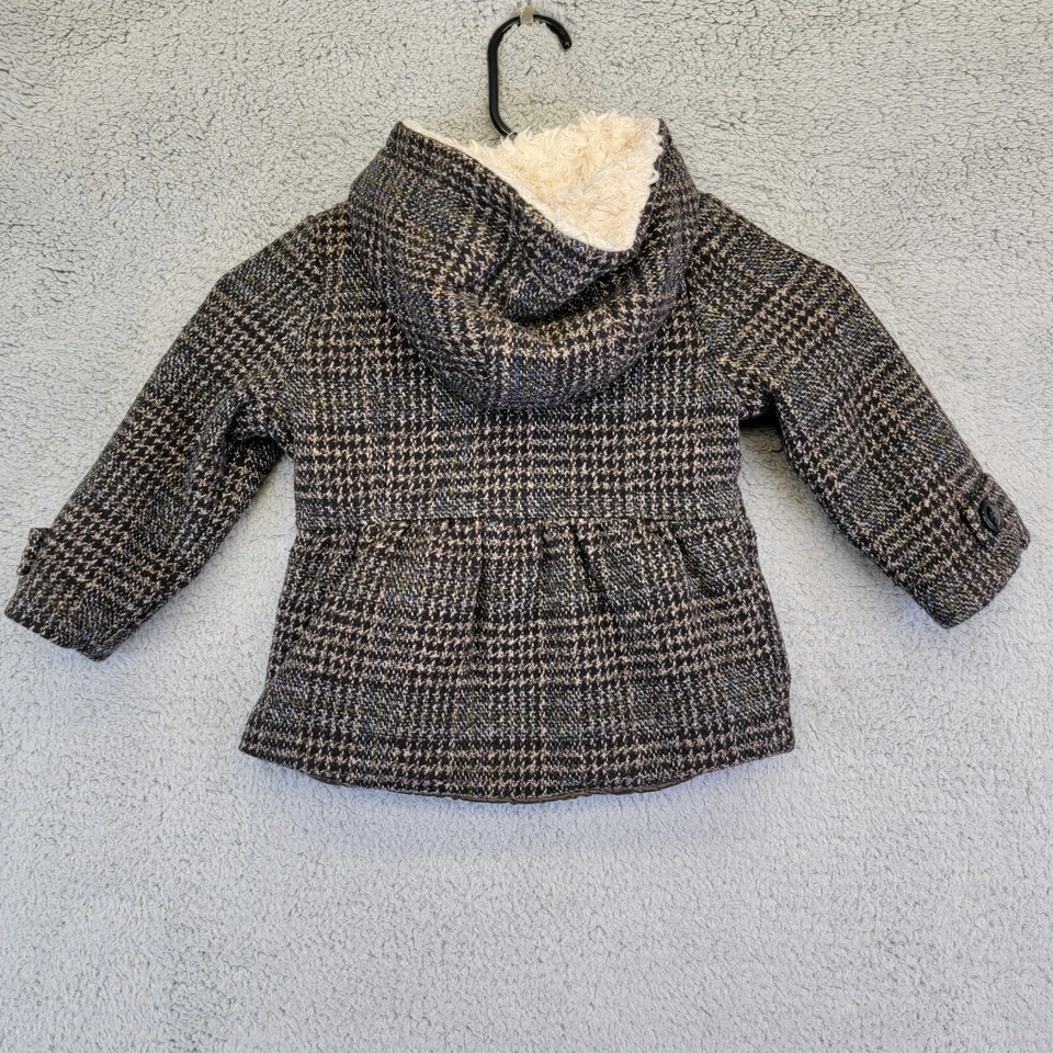 Abrigo Jessica Simpson Pea Niñas Talla 4T Marrón a Cuadros Tweed Cremallera Completa Forrado de Piel Sintética Foto 2 de 4
