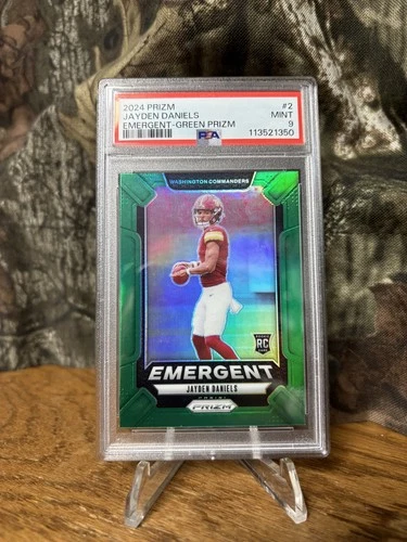 2024 Panini Prizm - Emergent Jayden Daniels #2 Green Prizm (RC). PSA 9 Mint