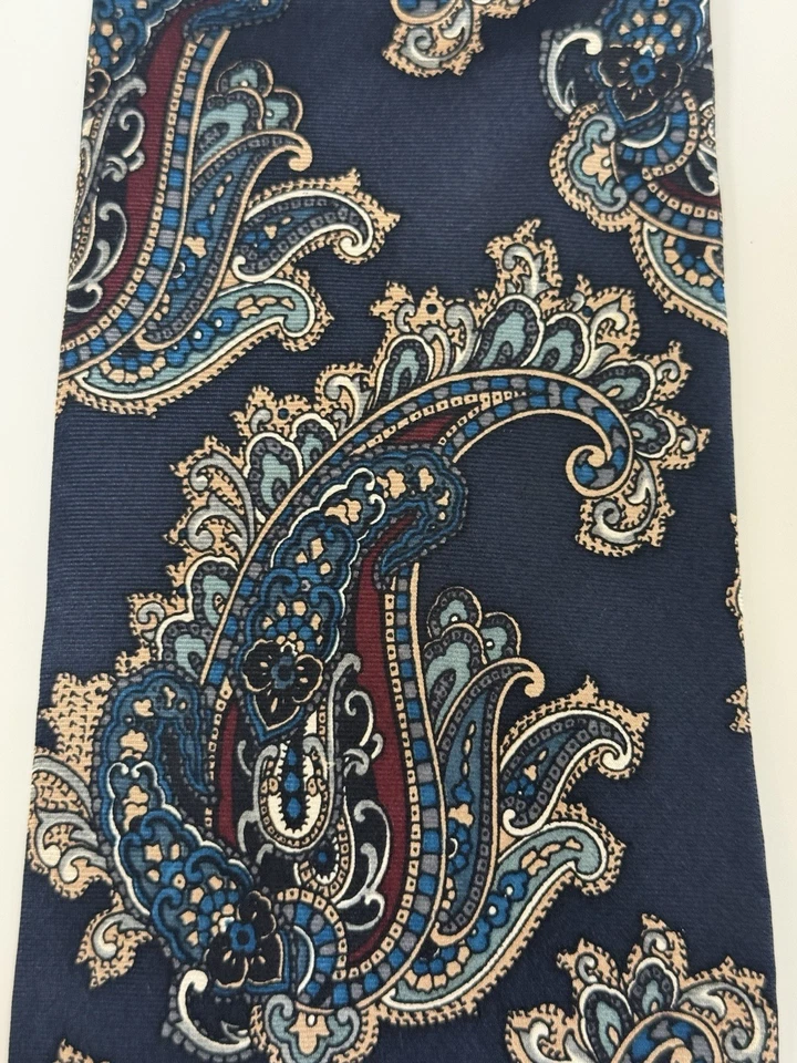 Corbata de cuello vintage Barrington para hombre cachemira azul borgoña tostado 100 % seda Foto 2 de 3