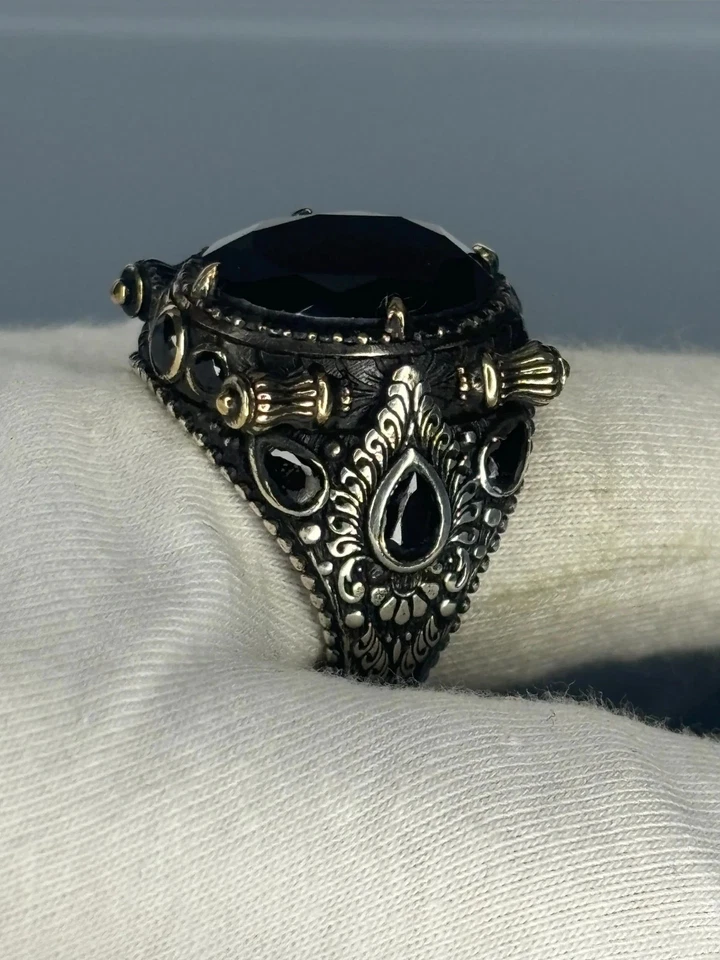 Handcrafted 925 Sterling Silver Onyx Stone Ring: Antique Gothic Men's Jewelry - Image 4 of 4