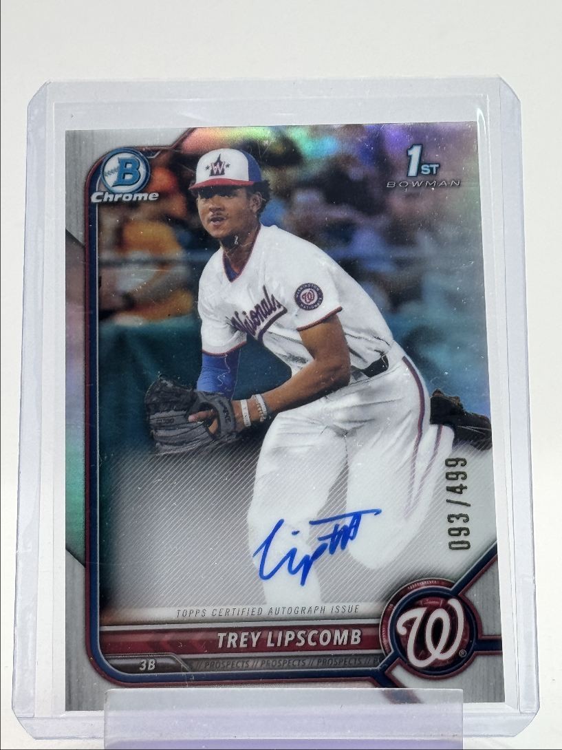 TREY LIPSCOMB 2022 BOWMAN CHROME DRAFT 1ST REFRACTOR AUTO /499 Q6561