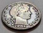 1904 Barber TONER Quarter 90% Silver 25c Philadelphia                 X27