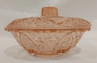 KIG Malaysia Vintage Pink Depression Glass 7" Candy Dish w/Lid Roses Hearts