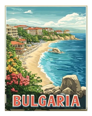 Bulgarische K�stenszene Wandkunst Lebendige Stranddekoration Vintage N