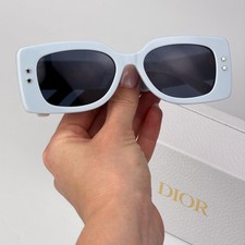 Dior Women Sunglasses Shiny Blue White Rectangle DIORPACIFIC S1U 80B0 NEW