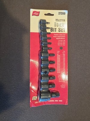 Lisle 27200 Master Torx bit set USA12 pc T-10 thru T-60 old stock