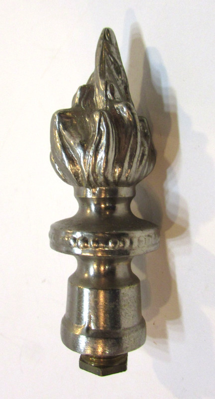 Old 1930's Heavy 3 oz Nickel Plated Brass Antique 3" Tall Flame Lamp Harp Finial