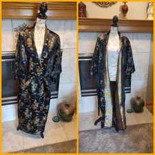 Black Satin Oriental "Golden Dragon" Kimono Robe XXL