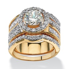 5.15 TCW Round Cubic Zirconia Halo Bridal Ring Set 18k Gold-Plated