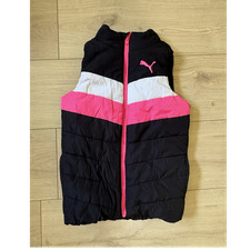 PUMA Girls Colorblock Puffer Vest Black/Pink/White Size 5 Insulated Full Zip