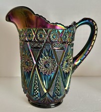 Amethyst Diamond Lace Carnival Glass Pitcher