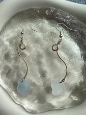 Handmade Sea glass Earrings, Japan gift jewelry Handcrafted Natural Minimalist