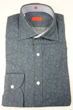 Isaia Napoli Indigo Paisley Long Sleeve Cotton Dress Shirt Sz 15.5/39 BRAND NEW