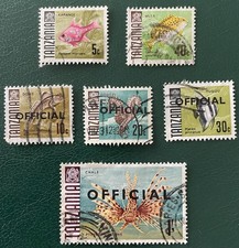 Tanzania Stamps X6 1967 Used Varying Condition 4 Overprint Official Stamps Fish