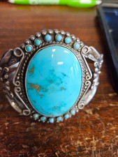 Vintage Navajo Sterling Silver Turquoise Cuff Bracelet 57 grams