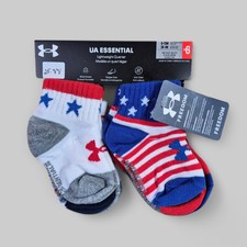 UNDER ARMOUR Boys Socks 6-12M 1/4 Crew Baby Lightweight Gripper Sole 6 Pair