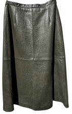 Vintage 90s Terry Lewis Green Leather Skirt Size M Embossed A-Line Knee Length
