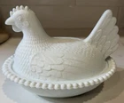 Vintage Indiana Glass Milk Glass Hen on a Nest Covered Dish,for Candy,Trinkets
