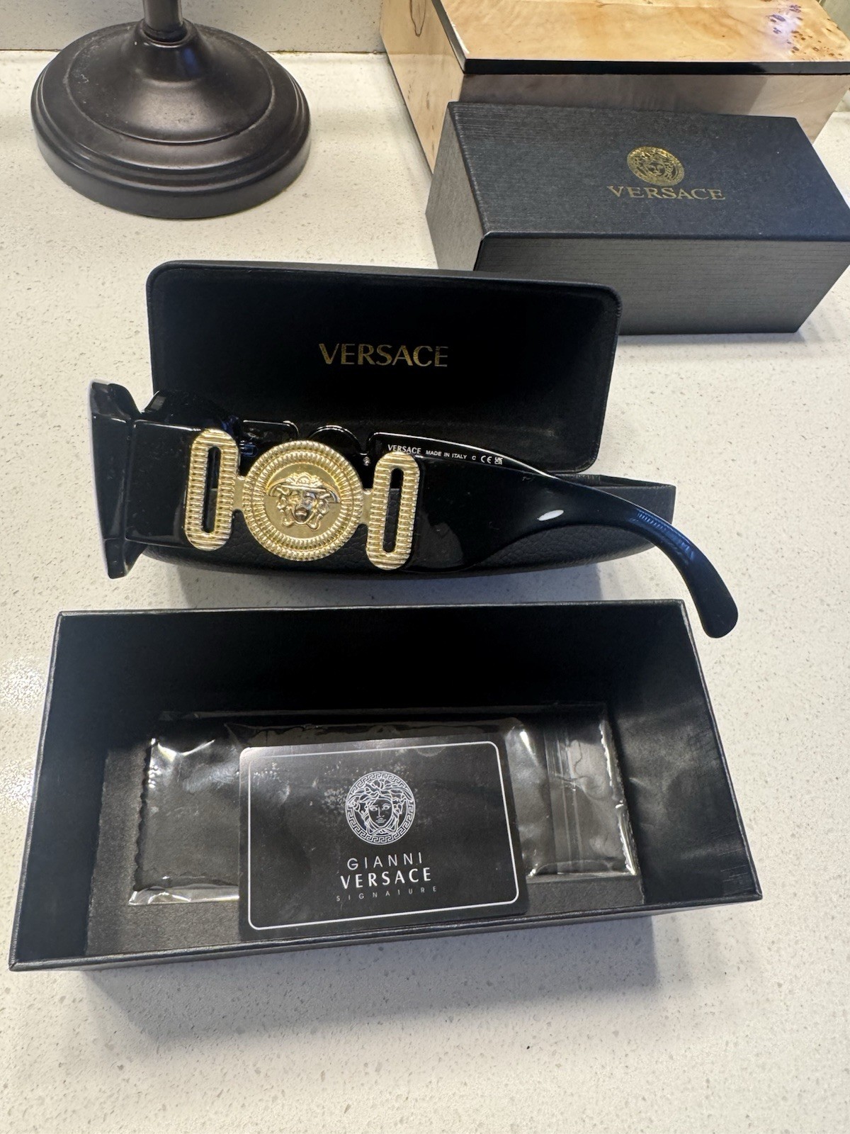 Versace Gianni Versace Signature  Oversized Sunglasses Black Gray
