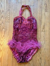 1930  s Pink Sequin Showgirl Burlesque Bodysuit W/ Tulle