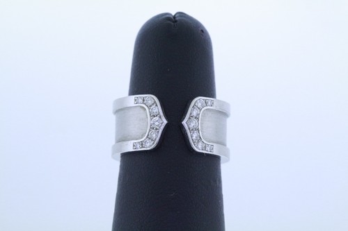 Auténtico Anillo Cartier Doble C En Oro Blanco 18k Con Diamantes Talla 7 - Imagen 2 de 24
