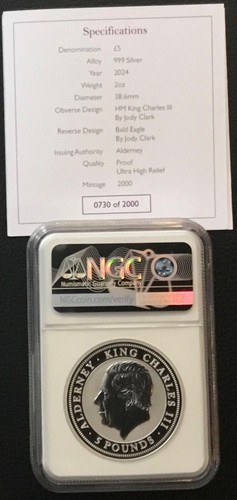 2024 Alderney Bald Eagle 2 oz Silver Proof UHR NGC PF70 Ultra Cameo FDOI Signed! - Picture 2 of 4