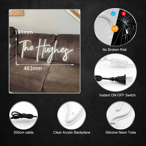 Wedding Decor LED The Hughes Neon Light Sign Dimmable for Home Room Wall Hanging - Picture 2 of 6
