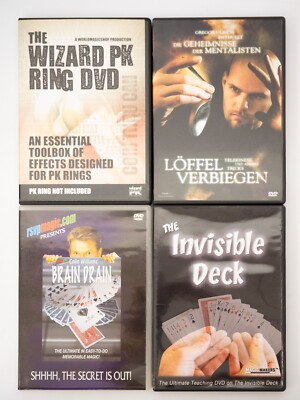 4x Zaubertrick DVD Brain Drain, Invisble Deck, Wizard PK Ring, Löffel verbiegen