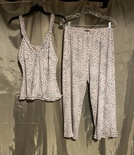 Cassandra Rae NWOT Pink & Gray Leopard Tank Top Crop Pants Pajama Set Large