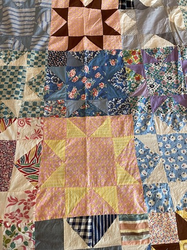 Vintage Handmade Patchwork Quilt Top King Star Hand Pieced & Sewn - 第 3/10 張圖片