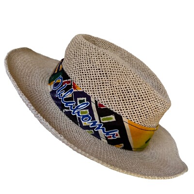 Oklahoma Colorful Straw Hat Made In USA Vintage Summer Neutral
