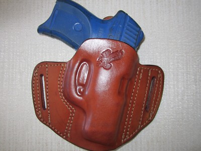 RUGER LC9,& LC9s FORMED BROWN LEATHER PANCAKE HOLSTER, OWB HOLSTER, RIGHT HAND